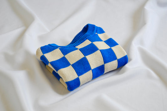 Pull à carreaux bleu Bymini 